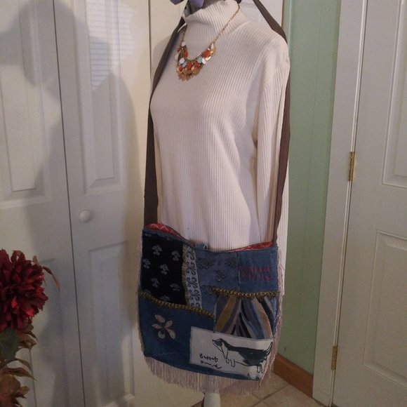 3043 Jeaniemade Scrapbags Large Jean Cross Body Bag - Picture 2 of 8